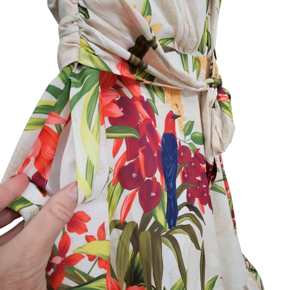 Tommy Bahama Tropical  Nwot V Neck Ruffle Hem Sleeveless Resortwear Mididress_11